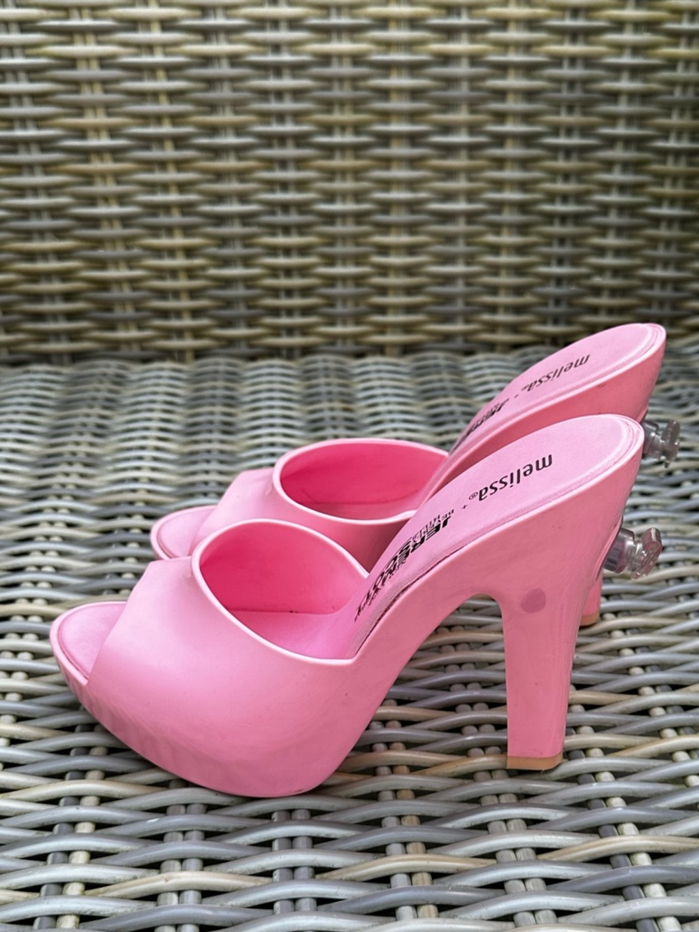 Melissa + Jeremy Scott Pink Barbie Shoes 6 37 Blowup Heels Slides Sandals - Picture 8 of 14